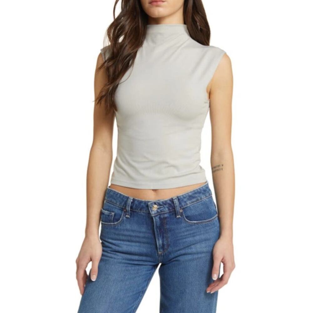 Madewell Funnelneck Cropped Muscle Tee XS Gray NWT